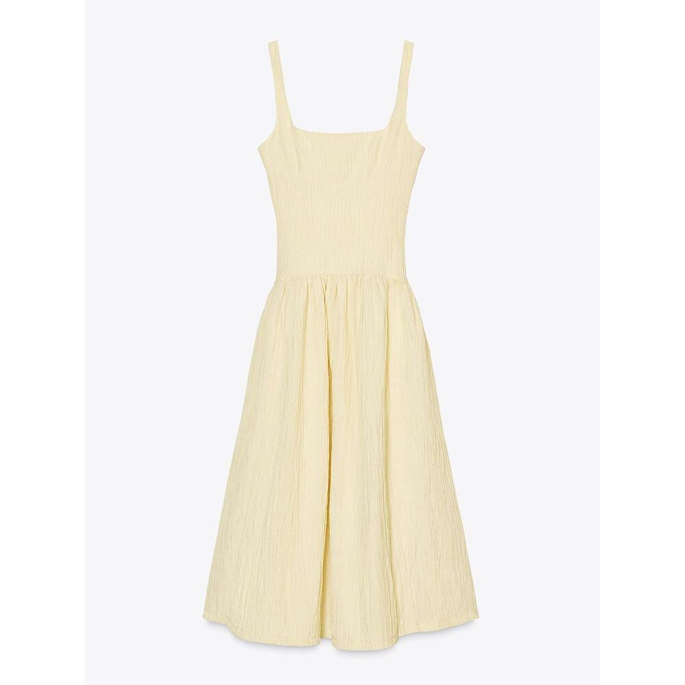 ZARA Yellow Textured Midi Dress NWT Square Neck Open Back Cottagecore Size S - Picture 15 of 16